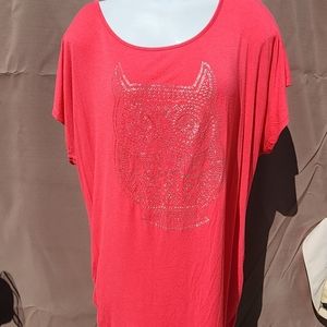 Women's Coral Top with Owl print